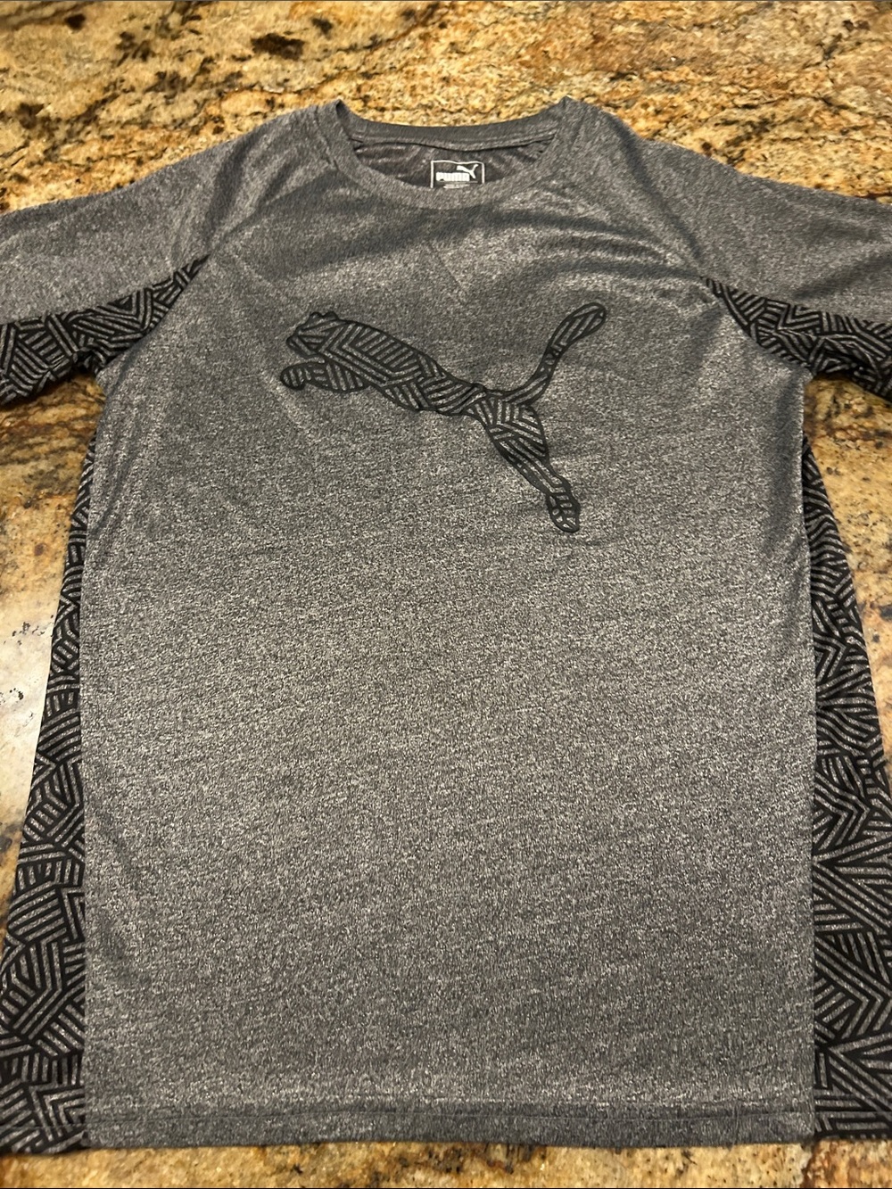 Puma Gray Long-Sleeve Athletic Tee with Black Logo